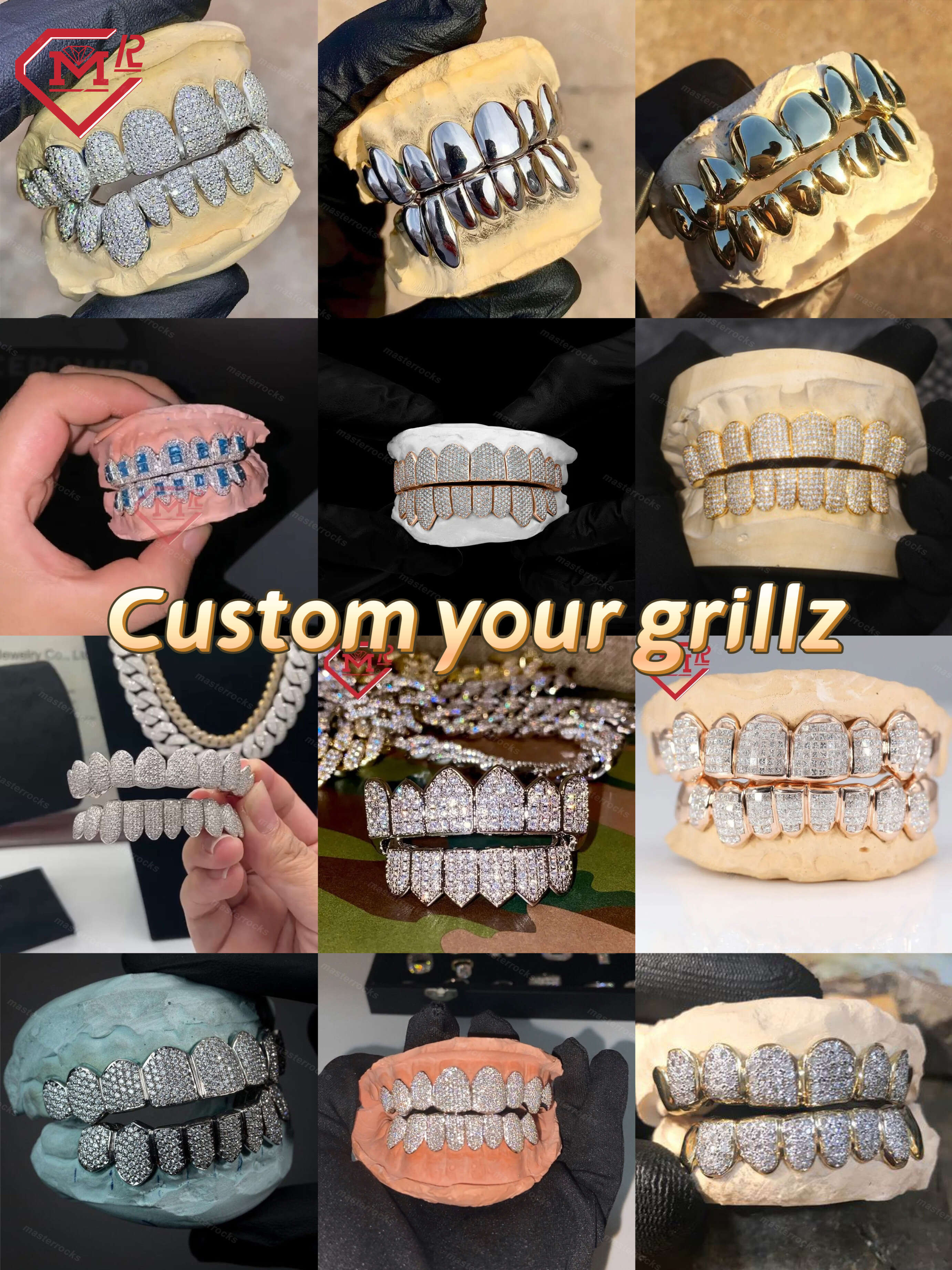 Real 925 Sterling Silver 8 Top 8 Bottom Grillz for Teeth Honey Comb Deep Cut d Vvs Moissanite Grillz Custom