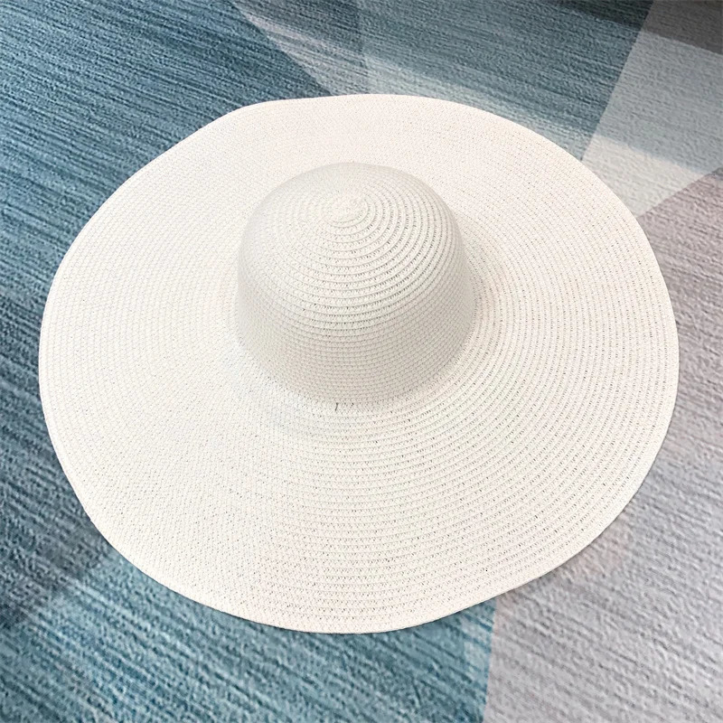 White punk straw hat 25cm large brim wholesale sun ultrathin breathable summer travel men and women 250512
