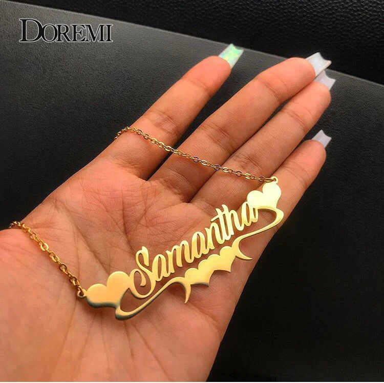 DOREMI Stainless Steel Handmade Custom Name Personalized Name Necklaces for Women Jewelry Gold Filled Heart Statement Choker 250512