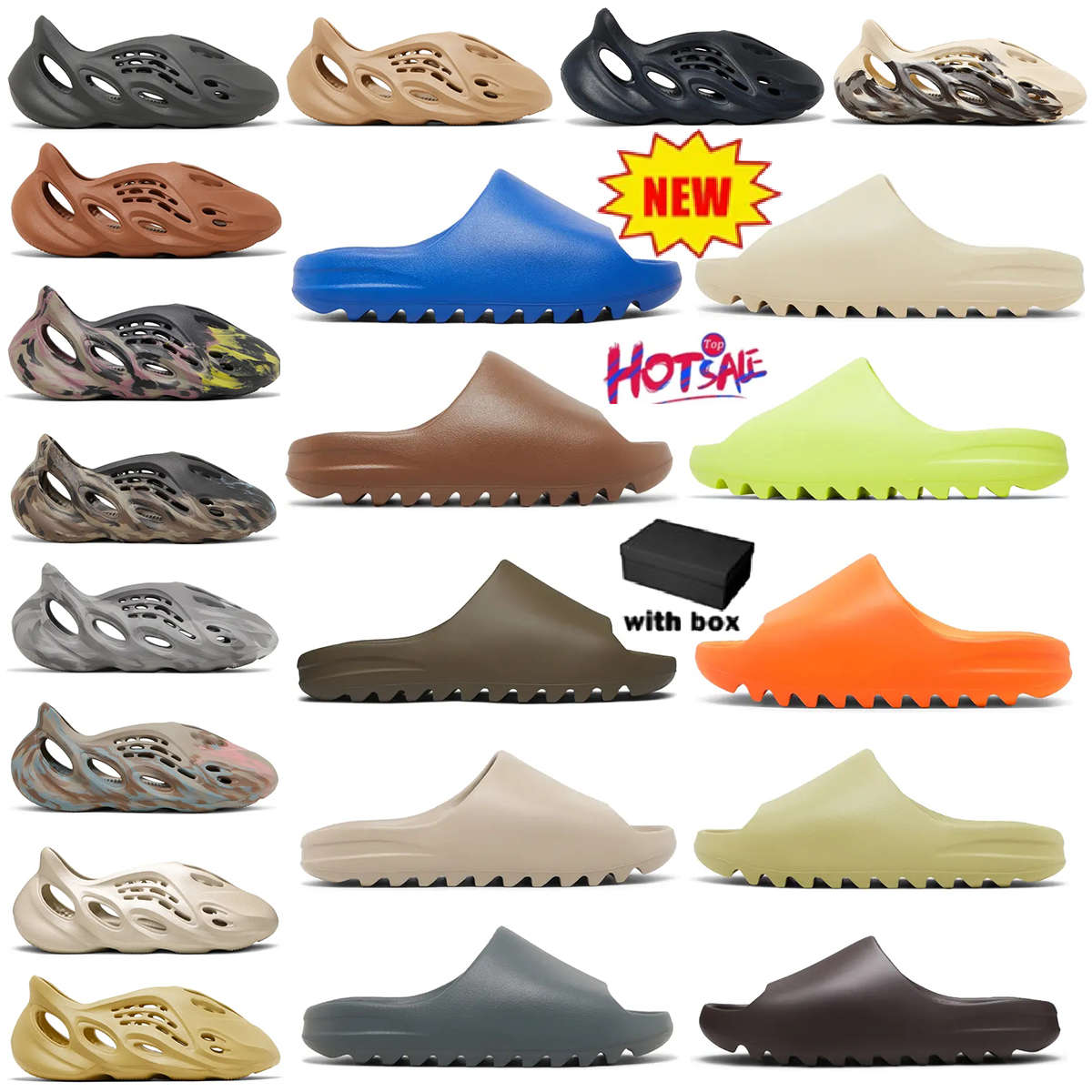 With Box Summer Slide Foam Runner Clay Red Casual Beach Slippers Breathable Men Women Black White Grey EUR 36-48