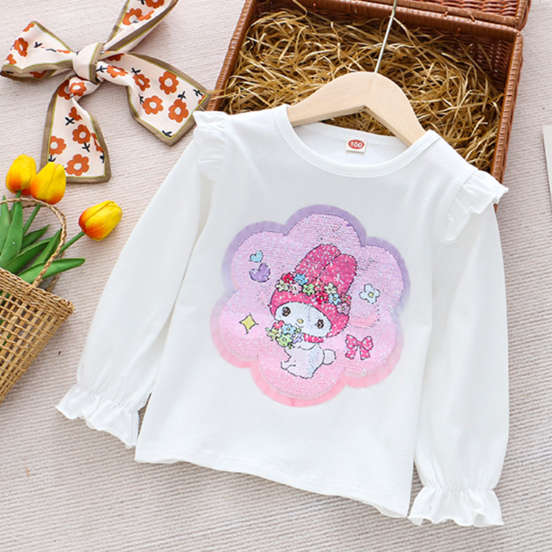 DISNEY Frozen Princess Elsa kids designer clothes Children spring T-shirt baby long sleeves color-changing sequins for girls.