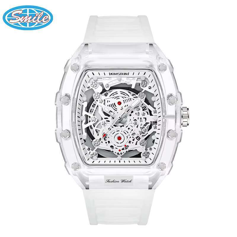 DHCollections Transparent Quartz Watch 40x50mm Dial Waterproof Silicone Strap Casual Wristwatch for Men and Women