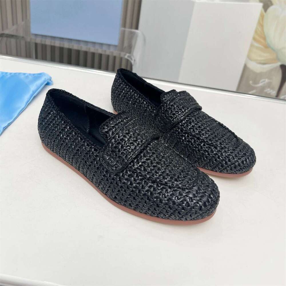 New Women Size35-42 Weaving Loafers Leisure Flats Round Toes Slip On Solid Colors Roman Designer Shoes Zapatillas De Mujer