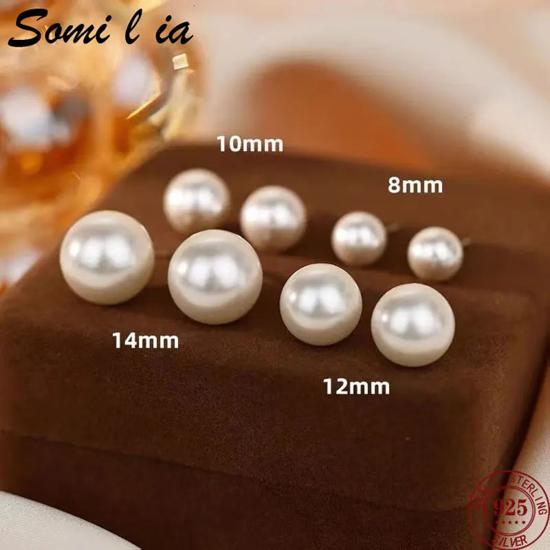 Somilia- Wholesale 8-14mm High Quality Japan Style Round White Pearl and 925 Sterling Silver Stud Earrings for Women One pair 250512