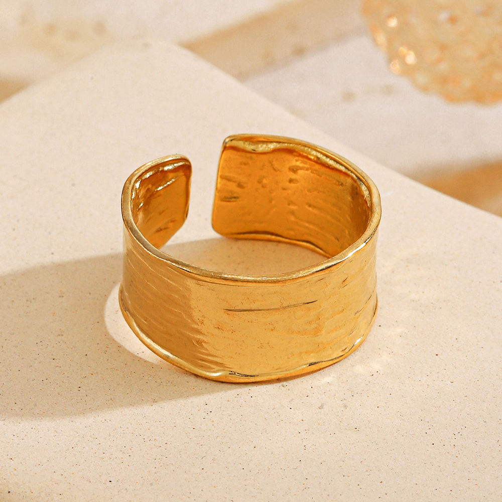 Ins style wide face geometric opening adjustable gold-plated stainless steel women's French ring
