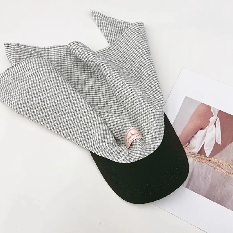 Retro Patch Color Matching Plaid Strap Sun Hats for Men and Women Summer Travel Protection Fashion Hip Hop Headscarf Cap 250512