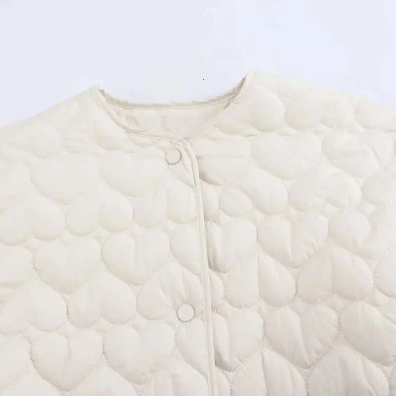 TRAF Parkas New In Coats Heart Quilted Woman Autumn Winter Black Short Padded Jacket Long Sleeve Off White Women's Coat