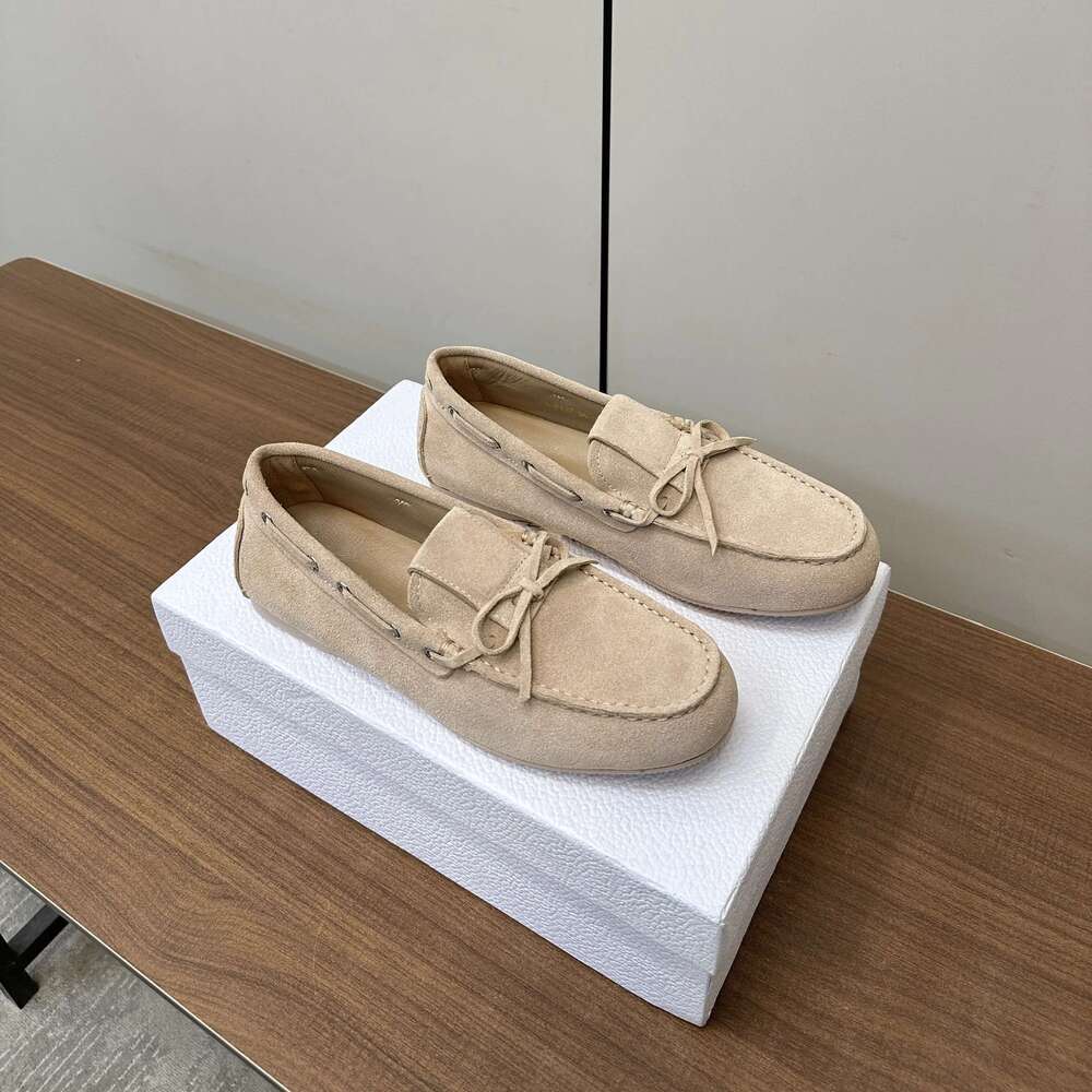 Women Size35-41 Natural Cow Suede Loafers Weaving Flats Solid Colors Lace Up Round Toe Designer Shoes Zapatillas De Mujer