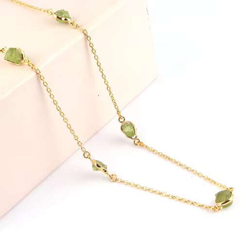 Gold Plated August Birthstone Necklace, New Fashionable Design, Natural Olivine Women's Layered Chain Jewelry