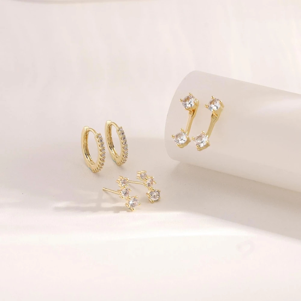 3 Pair/set Stackable Ear Piercing Dainty Cubic Zircon Cartilage Huggie Hoop Earrings for Women Fashion Jewelry Pendientes 250512