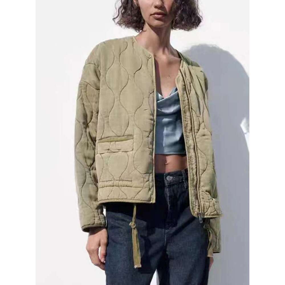 TRAF Women's New Zipper Warm Jacket Autumn And Winter Long Sleeve Round Neck Padded Solid Color Coat Women Fashionable Tops