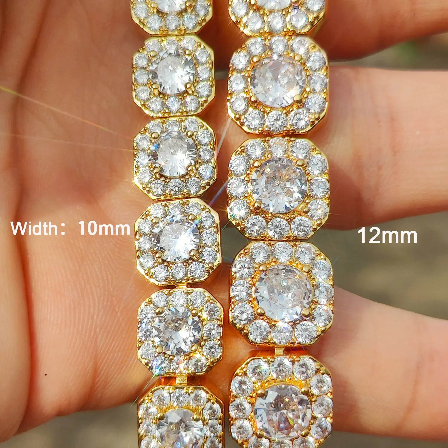 Iced Out Cubic Zirconia Cluster Tennis Chain Necklace Hip Hop Jewelry 10mm 12mm Classic Gift for Men Women 250512