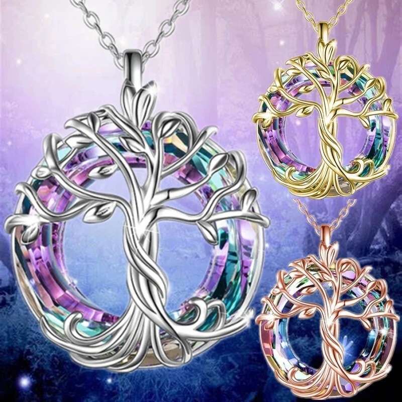 Exquisite Of Life Necklaces Celtic Family Tree Necklace With Circle Crystal Jewelry Gifts For Women Girls Mom Birthday