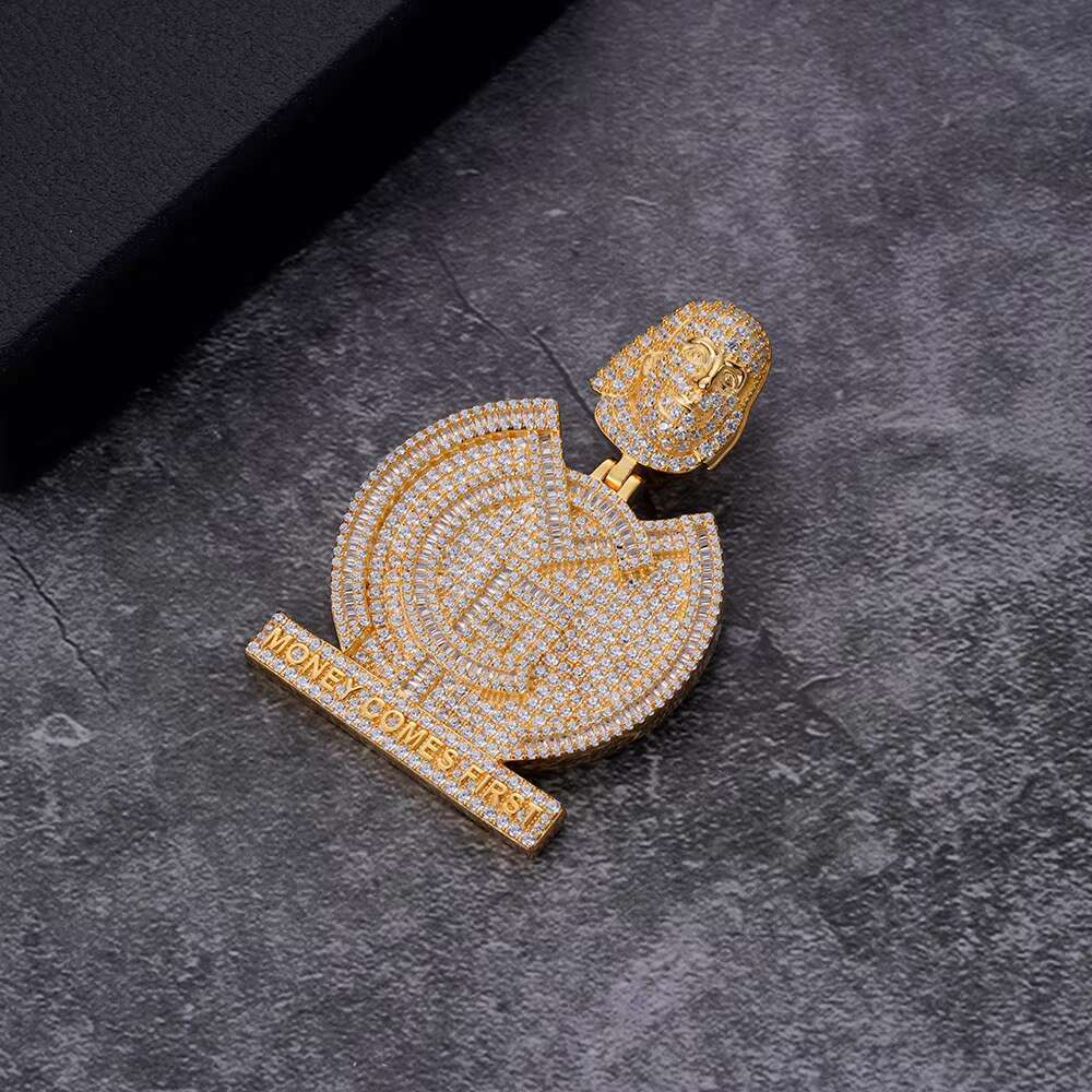Fashion High Quality Jewelry 18K Gold Plated Iced Out Zircon Diamond Brass Money Pendant Necklaces for Men