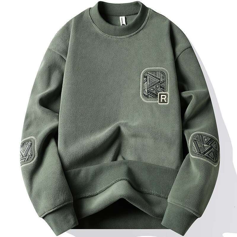 Fashion Thick Hoodie Embroidery Pullover Fleece Lined Men's Winter Clothes Elegant Brand White Green Pullovers