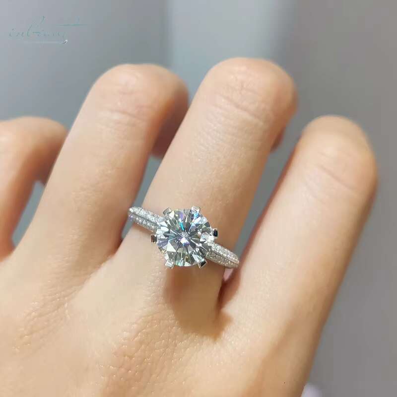 Silver 925 Original Brilliant Cut 1-3 Ct Diamond Test Past D Color Moissanite Half of Country Ring for Women Fine Jewelry