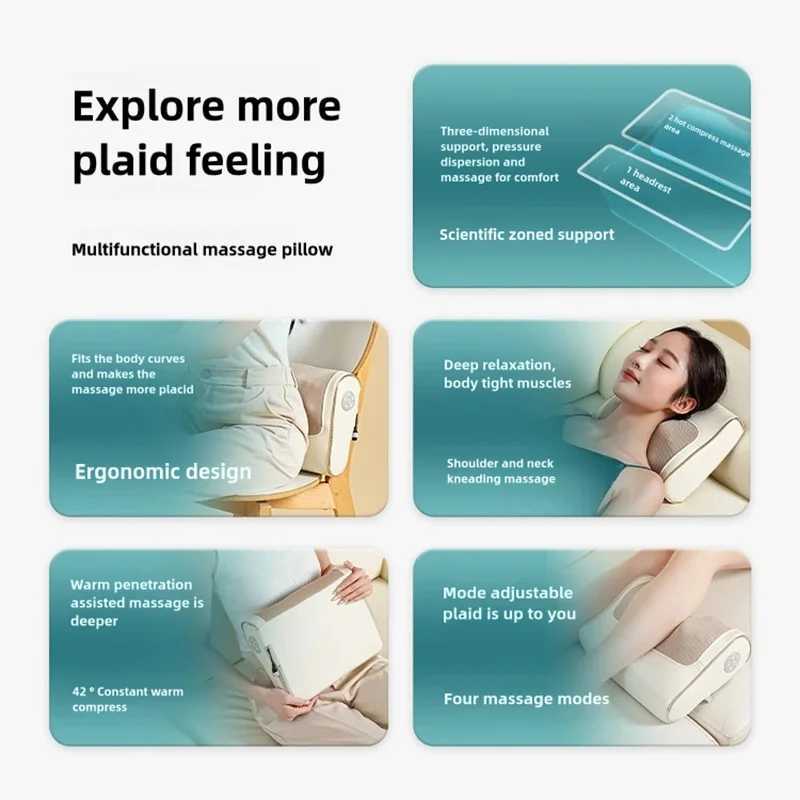Aiveisi Electric Neck Cervical Massage Pillow Waist Back Shoulder Shiatsu Kneaded Massager For Neck And ShouldersW250512