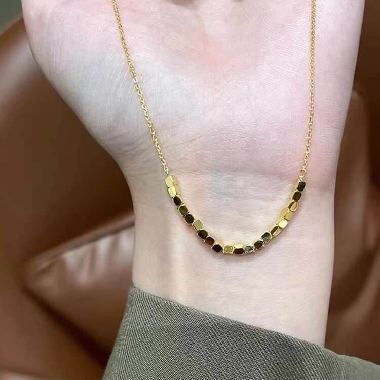 High quality women's stainless steel square design collarbone chain gold-plated necklace