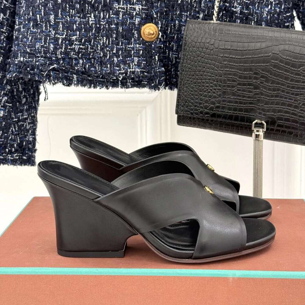 Women Size35-41 Genuine Leather Slippers Super High Heels Summer Slides Solid Colors Designer Shoes Zapatillas De Mujer