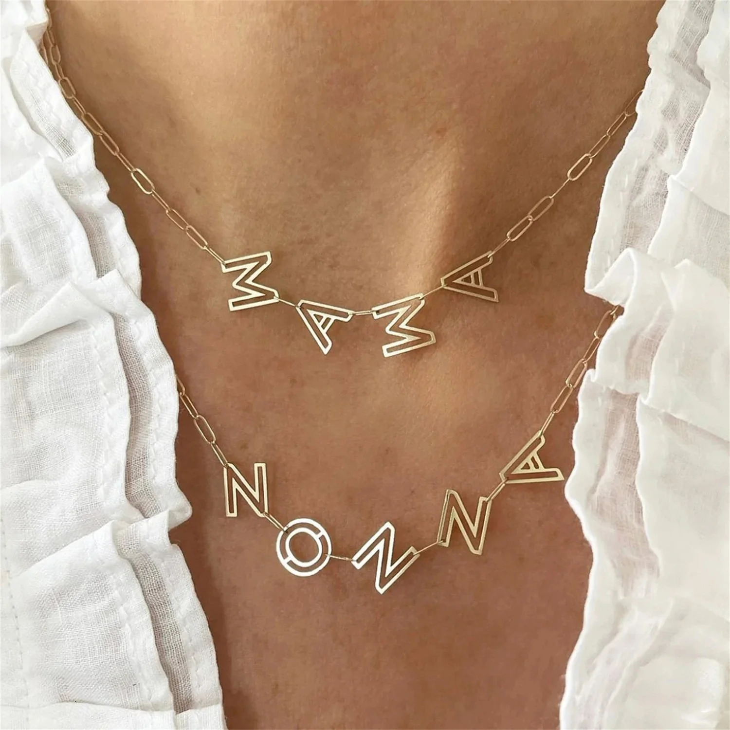 Personalized Chain Letter Necklace Custom Hollow Name Pendant With Rectangle Paper Clip Chain Stainless Steel Jewelry For Women 250512
