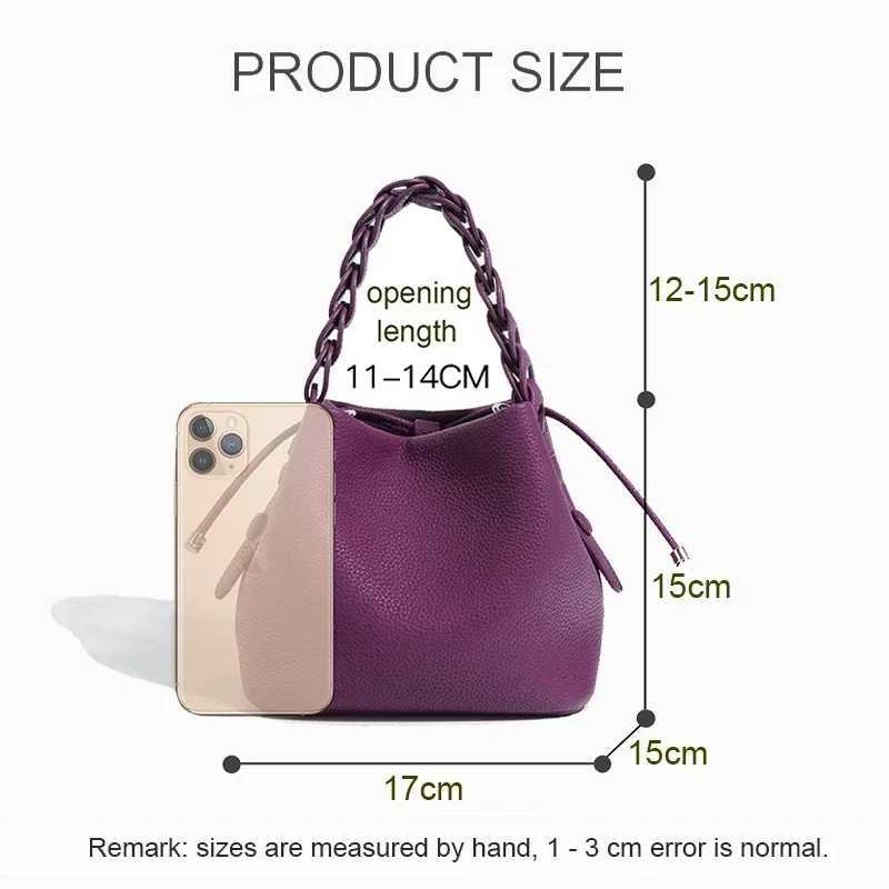 New Genuine Leather Bucket Bag Spring Textured Commuting Versatile Shoulder Crossbody Elegant Handheld Bag Z250512