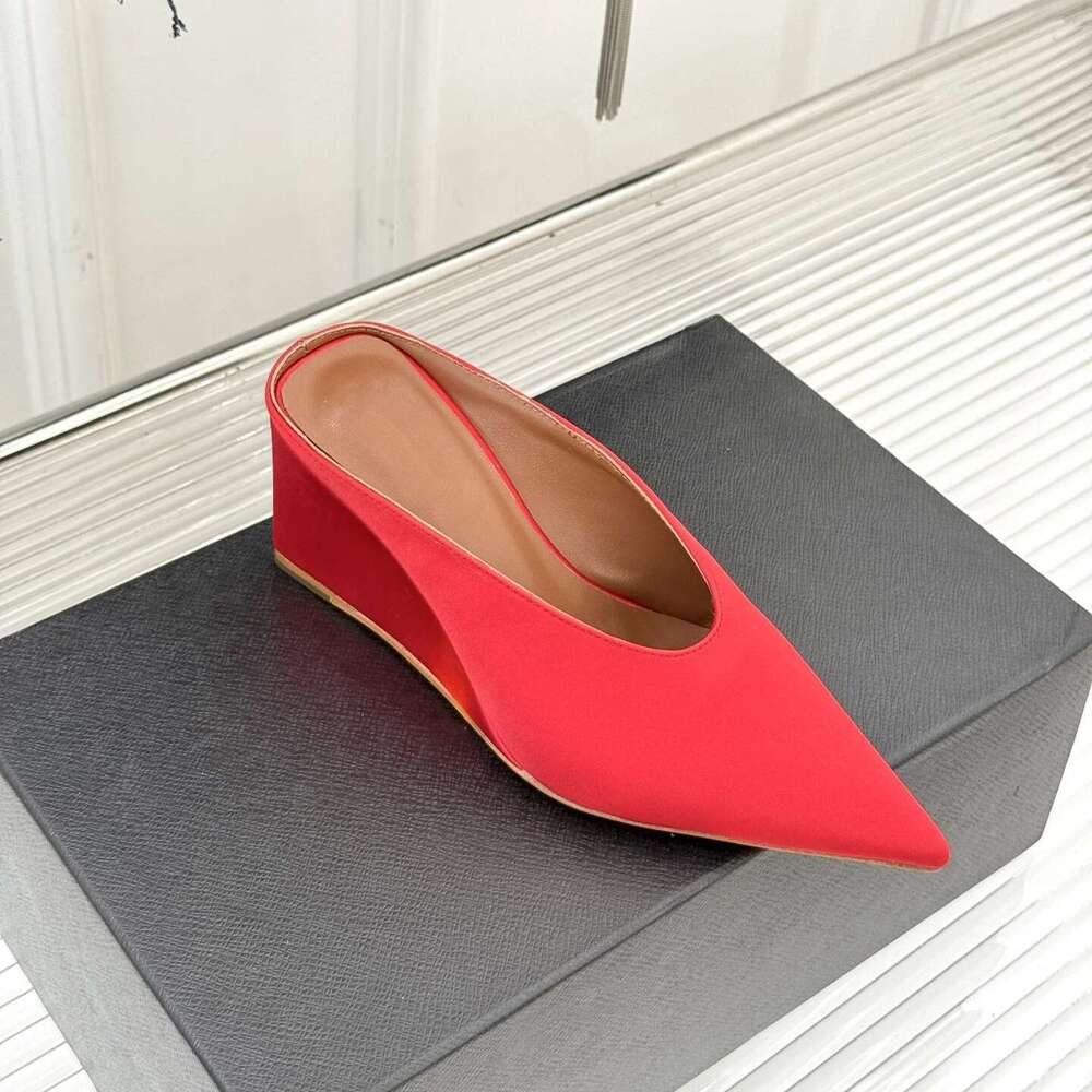 New Women Size35-41 Silk Genuine Leather Mules High Heels Wedges Slippers Flat Platform Designer Shoes Zapatillas De Mujer