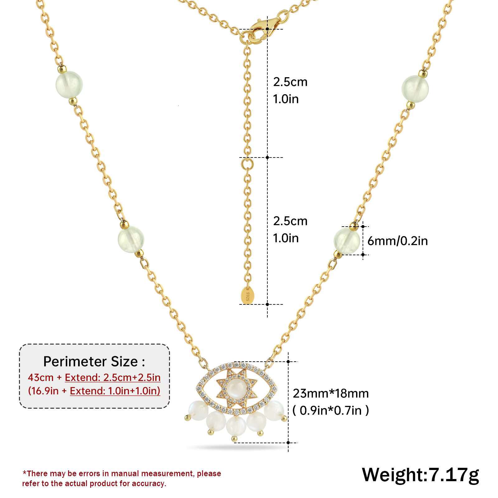 Gold plated necklace, natural crystal stone pendant jewelry, women's evil eye necklace