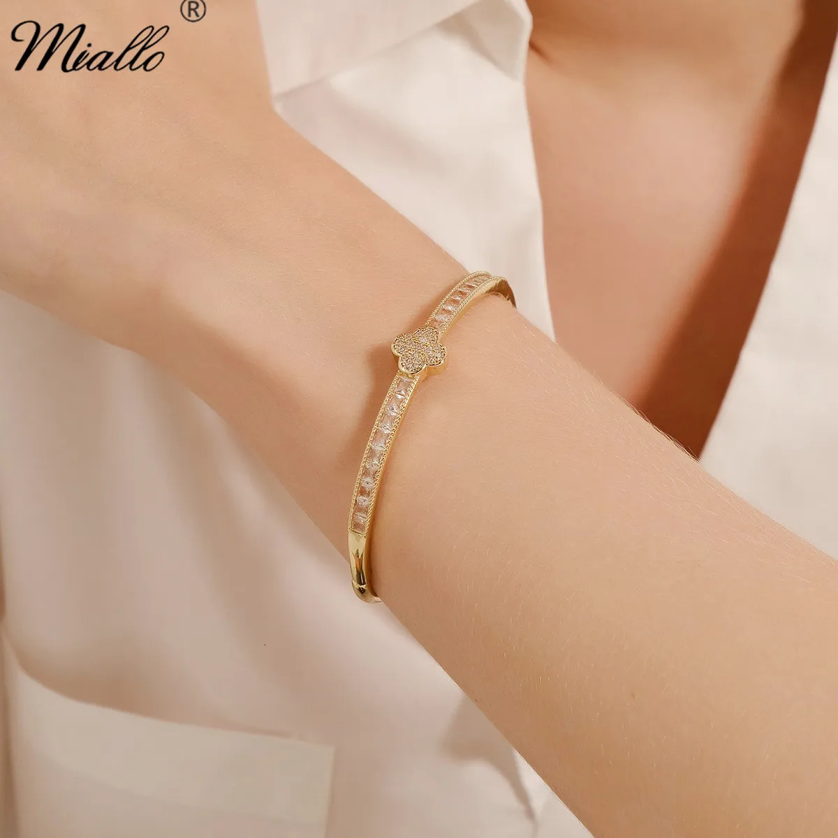 Mialloy Zircon Four Leaf Clover Bracelets for Women Lady Rhinestone Birthday Party Jewelry Accessories Gift 250512