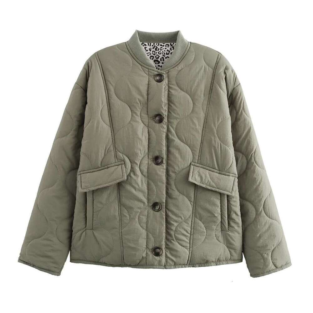 Quilted Single-Breasted Leopard Print Splicing Women's New Winter Fashion Retro Casual Cotton Jacket
