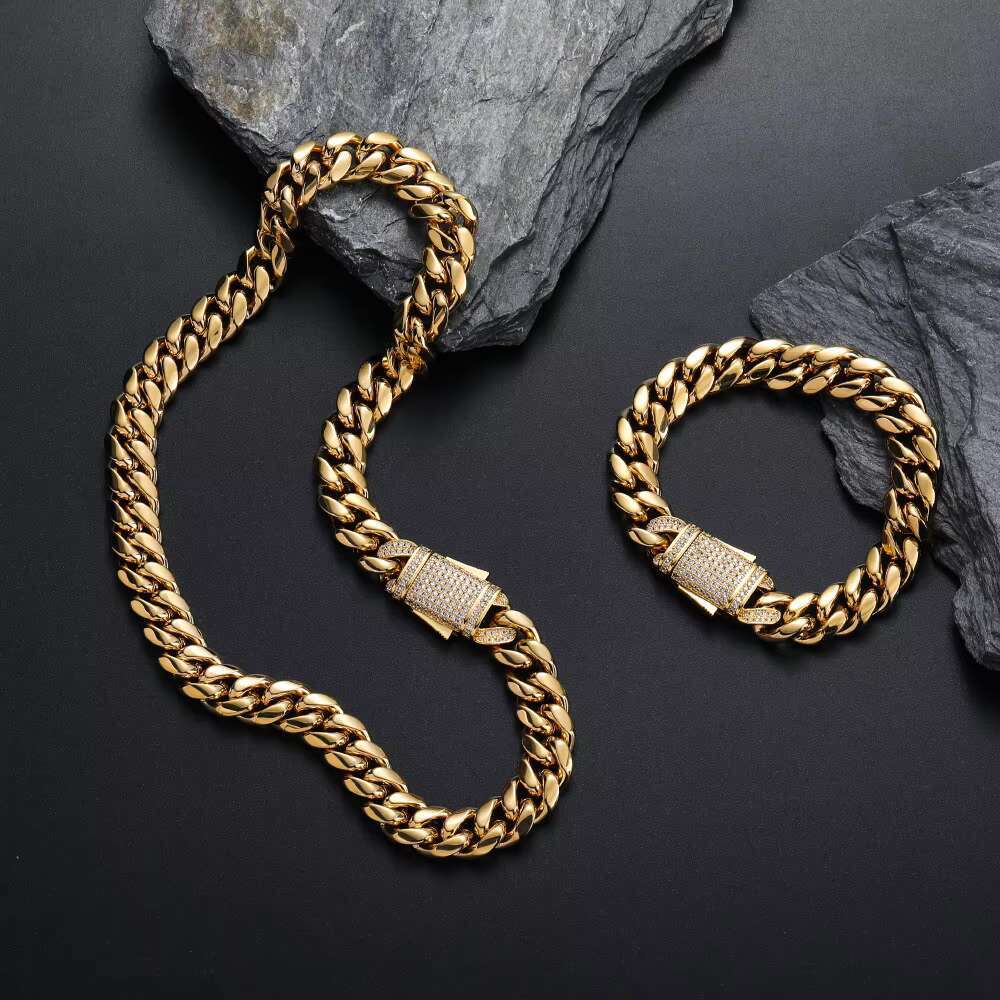 Wholesale Choker 18k Gold Custom Gold Cuban Link Chain 24k Gold Cuban Miami Chain 15mm Width Miami Cuban Chain Necklace
