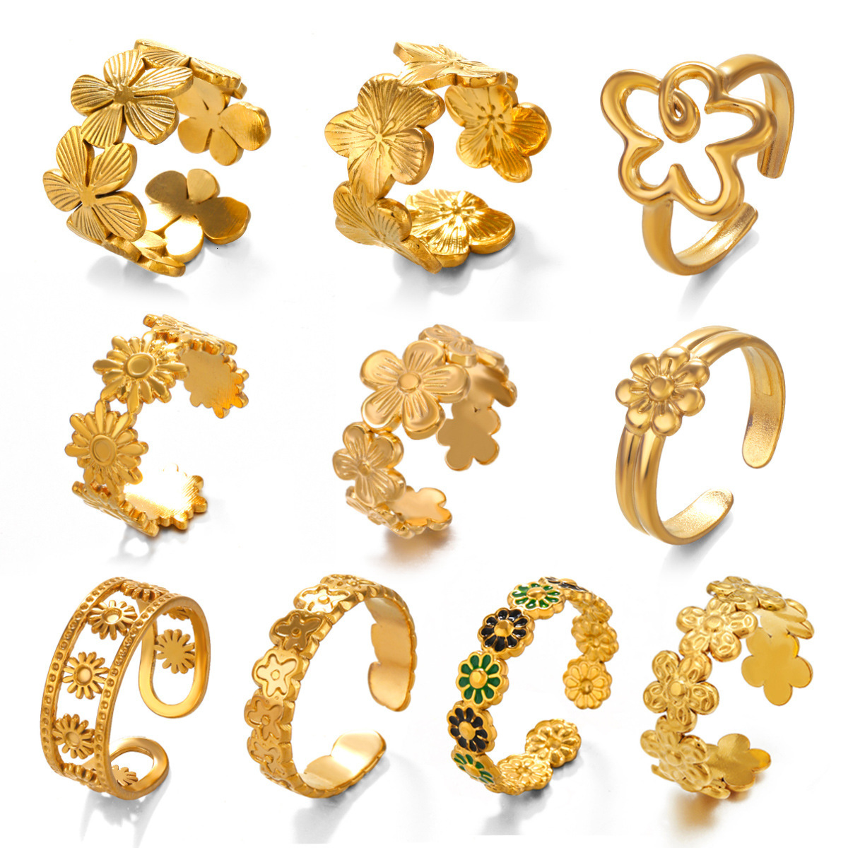 Fashionable stainless steel with niche design sense, fashionable and versatile opening adjustment, small flower