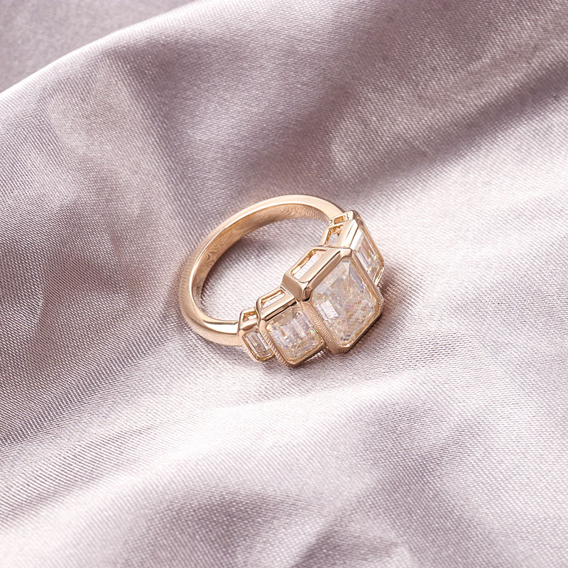 Fine Jewelry Rings Wholesale Solid 10K Yellow Real Gold GRA Certified Emerald Cut 6*8MM VVS Moissanite Diamond Unique Rings