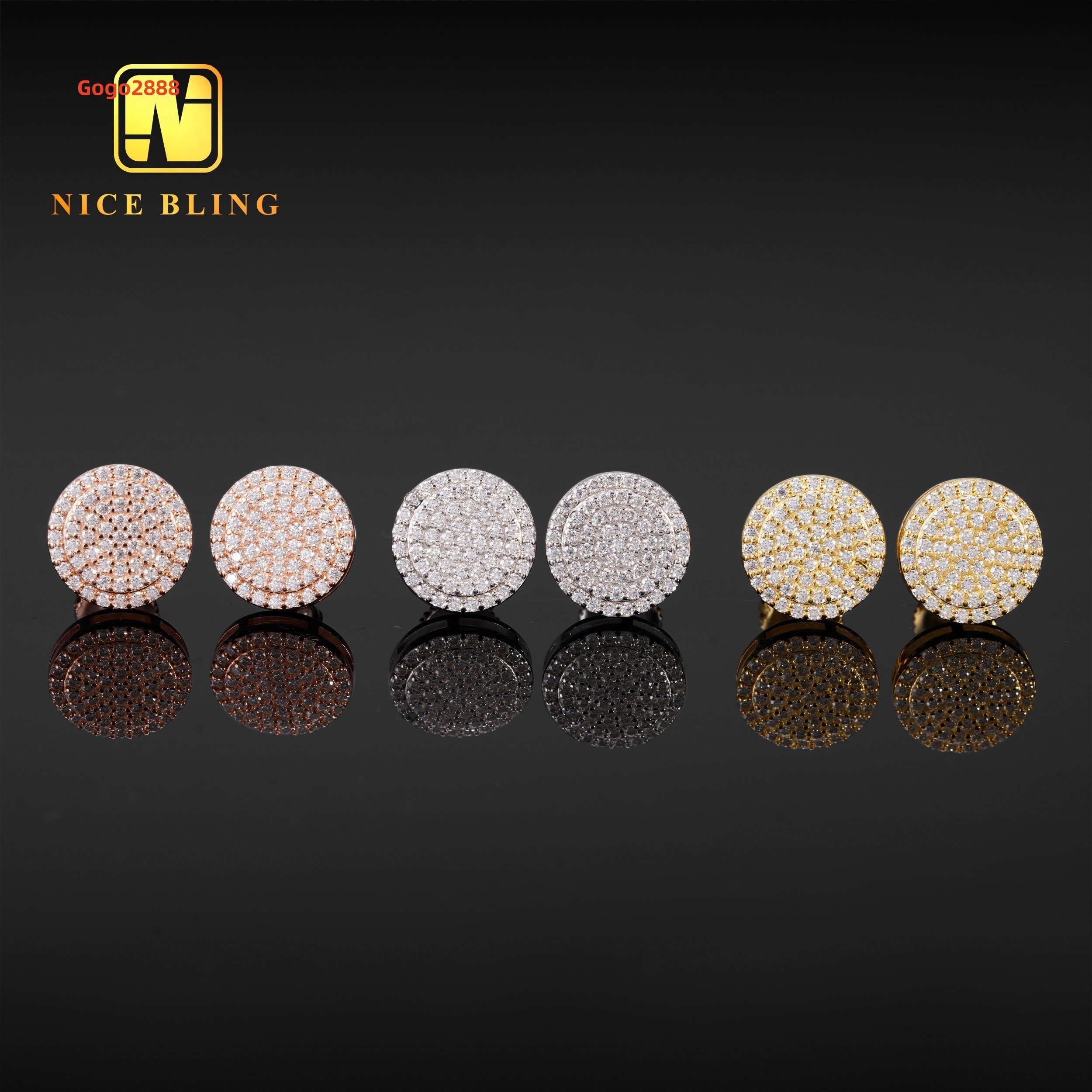 Iced Out Hip Hop Moissanite Earrings 925 Sterling Silver Ear Studs Vvs Diamond Cluster Round Earrings for Women Men