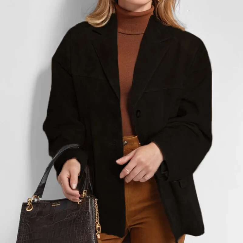Autumn Winter Woomen Suede Jacket With Lapel Woman Casual Single Breasted Pocket Long Sleeve Short Coat Street Overcoat