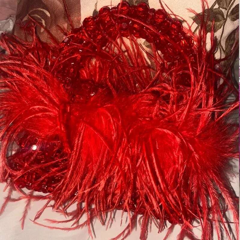 Add Feather Christmas Present Top-Handle Handbgas For Women Designer Purses Beaded Vintage Participate In Activities