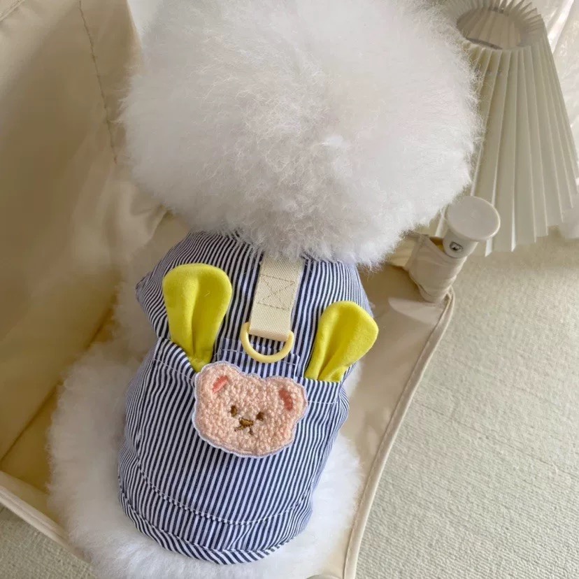 T00184 ins summer dog clothes Teddy Bichon small dog with traction ring thin dog striped vest can be traction