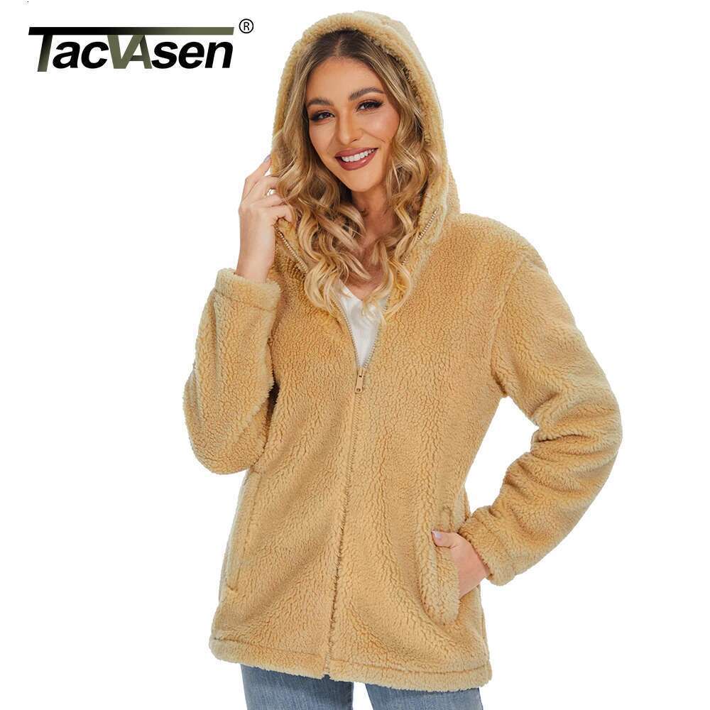 TACVASEN Causal Hooded Female Coats Women's Fleece Jackets Soft Heavy Fuzzy Sherpa Hoodies Outwear Warm Fluffy Overcoat Tops