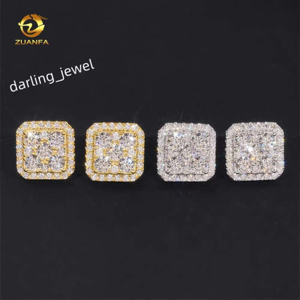 Big Luxury Iced Out Square Hip Hop Moissanite Diamond Mens Earring 925 Sterling Silver Earrings for Men