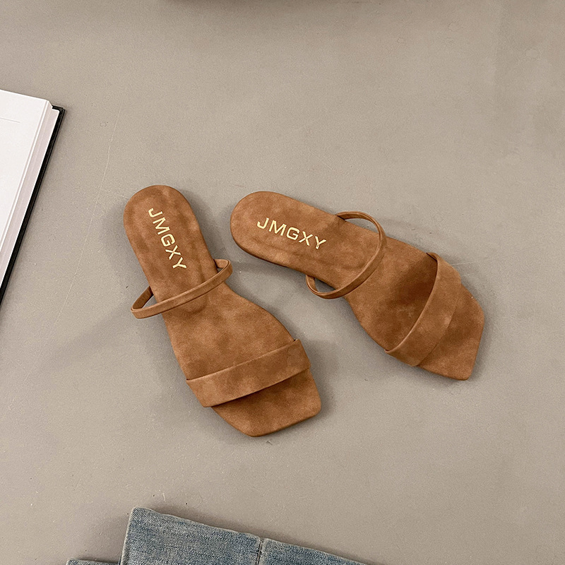 New free shipping deisgner sandals for womens flat sandals khaki brown New womens summer square toe fish mouth slippers