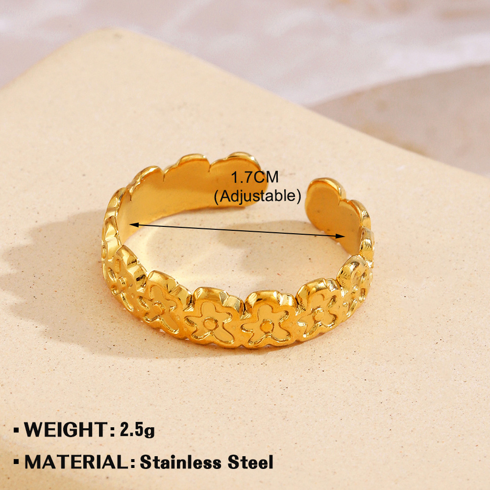 Popular Instagram Style Stainless Steel Leaf Female Personality Hip Hop Gold Plated Geometric Open Ring