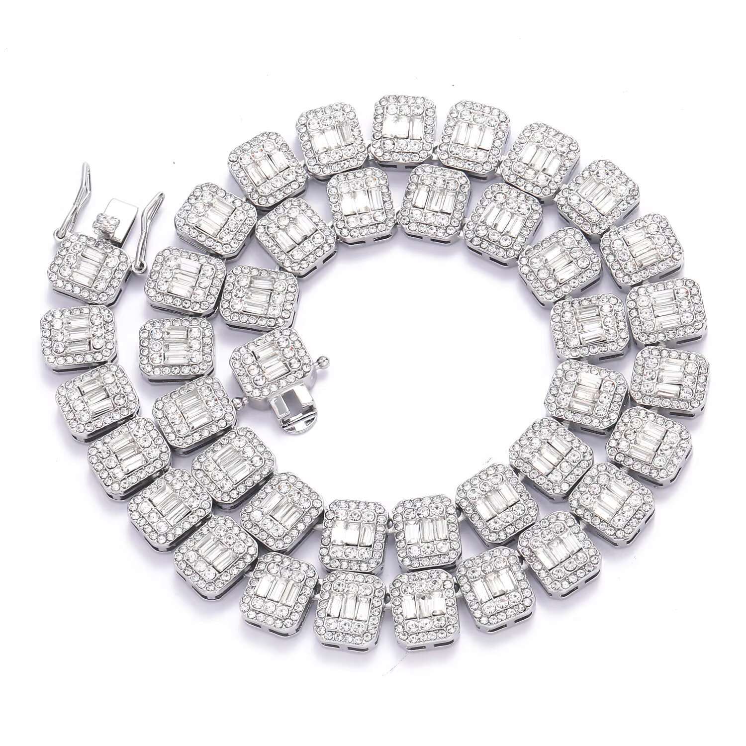 New European and American Hip Hop Necklace 13mm Diamond Gold Chain Iced Out Crystal Square Tennis Chain Necklace Set