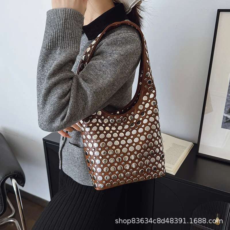 Personalized Trendy Dot Rivet Shoulder 2025 New Versatile Motorcycle Armpit Tote Bag