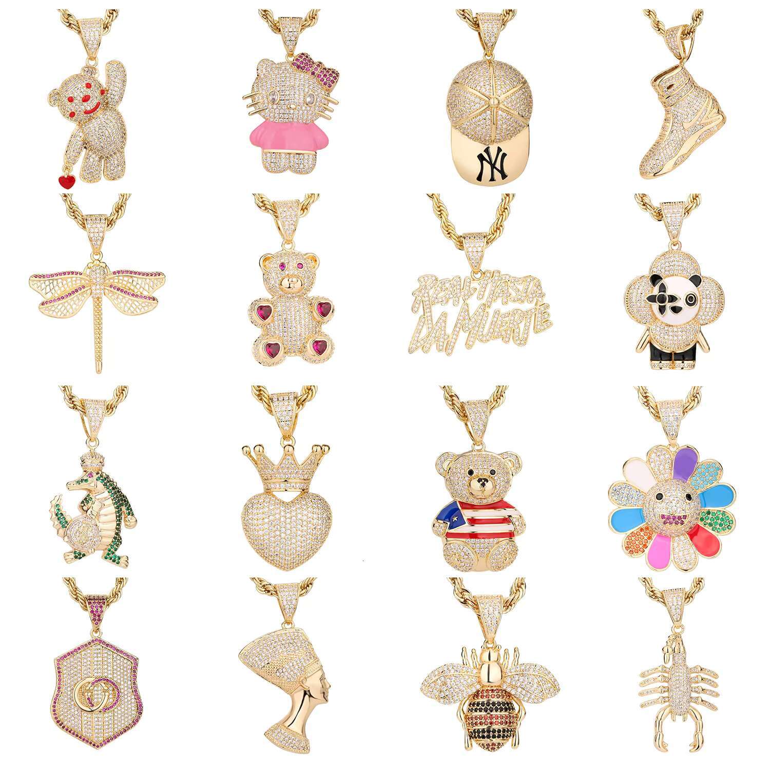 OEM ODM Hip Hop 14k Gold Plated Rooster Cubic Zirconia Copper Pendants and Necklaces