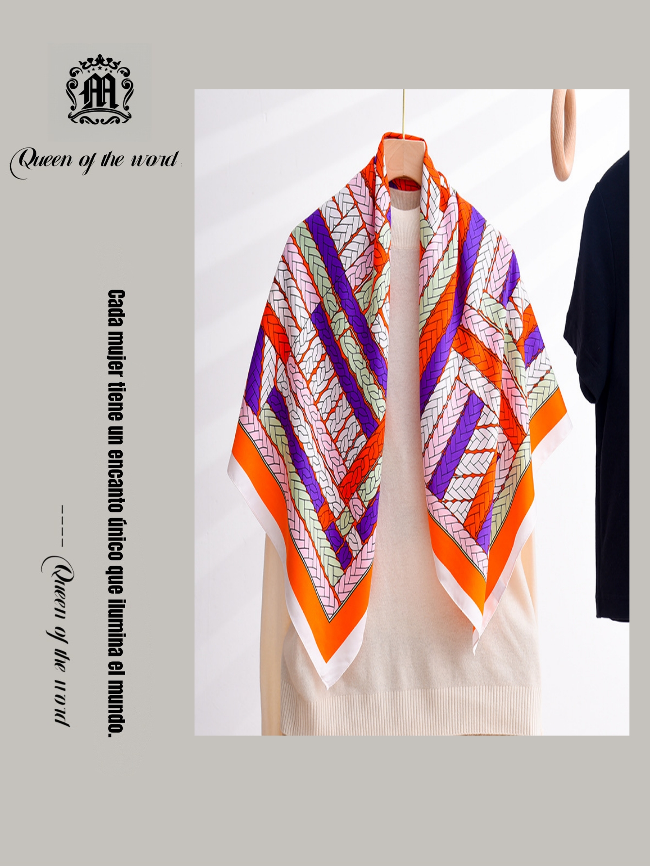 queen of the word 2 Fashionable and versatile geometric colorful twill print scarf Fashion contrast color scarf