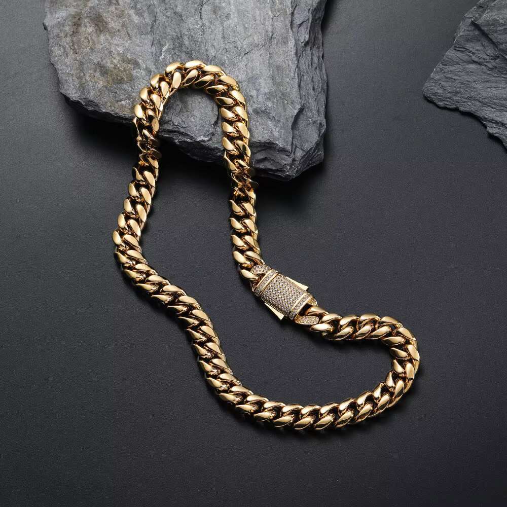 Wholesale Choker 18k Gold Custom Gold Cuban Link Chain 24k Gold Cuban Miami Chain 15mm Width Miami Cuban Chain Necklace
