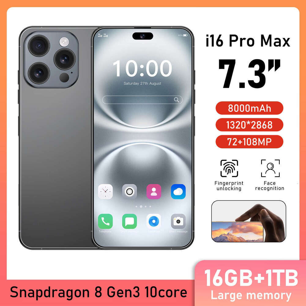 Smartphone i16 pro max Phone 7.3-inch cell phones Face Unlock HD Camera 16GB 1024GB Full screen 108 MP HD Camera Moblie Phone GPS phones androids