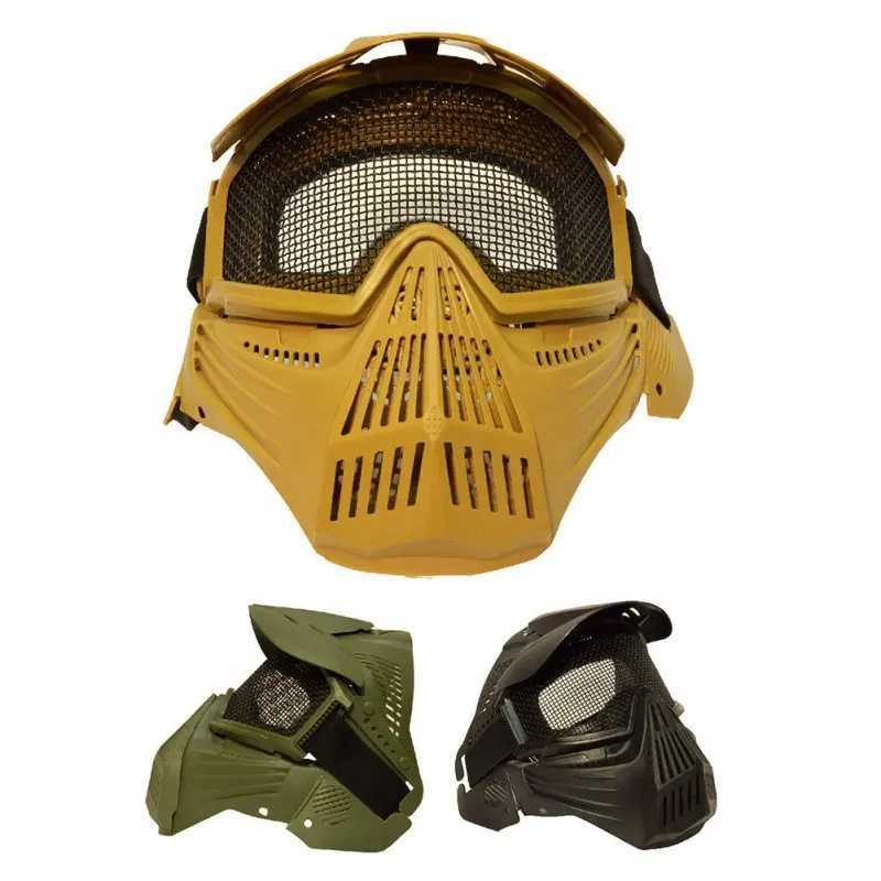 Men Face Cover Outdoor Tactical Hunting Airsoft Pro Full Face Mask with Safety Metal Mesh Goggles ProtectionW250512