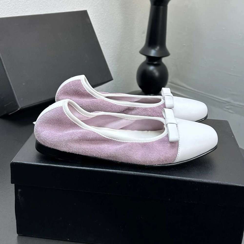 Shoes Women Size35-41 Genuine Leather Ballet Flats Butterfly Knot Natural Cow Suede Square Toe Designer Shoe Zapatillas De Mujer