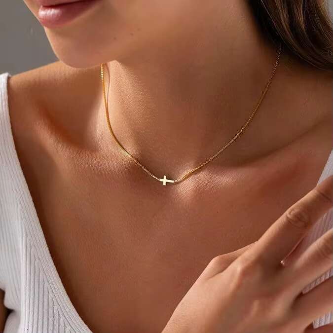 Gilded stainless steel pendant women's jewelry fashionable collarbone chain cross non diagonal neck necklace
