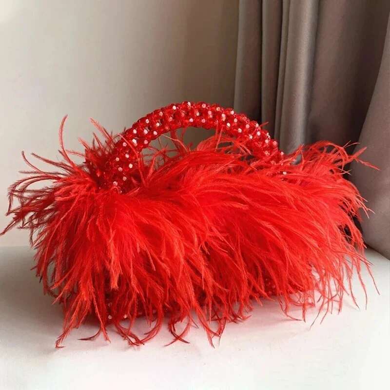Add Feather Christmas Present Top-Handle Handbgas For Women Designer Purses Beaded Vintage Participate In Activities